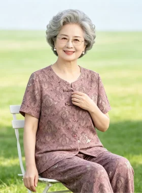 喜家婆女装奶奶装夏装短袖套装