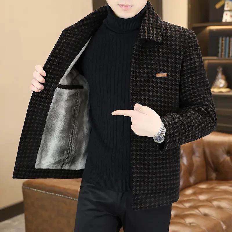 冬季加绒男士毛呢外套短款潮流休闲呢子大衣韩版翻领加厚夹克上衣