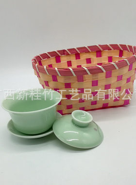 竹编送餐盒饭盒点心篮编织鸡蛋篮竹制彩色编织篮收纳盒