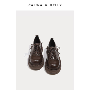 CALINA&KTLLY英伦风棕色小皮鞋2023夏季新款厚底乐福鞋女德比鞋