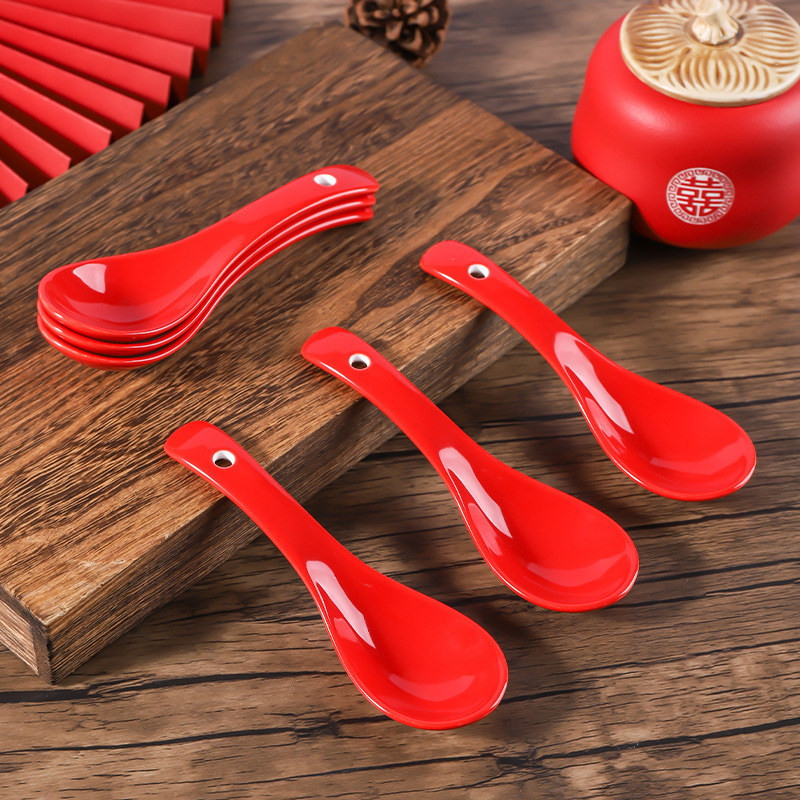 婚礼红色陶瓷勺子家用喜庆乔迁用