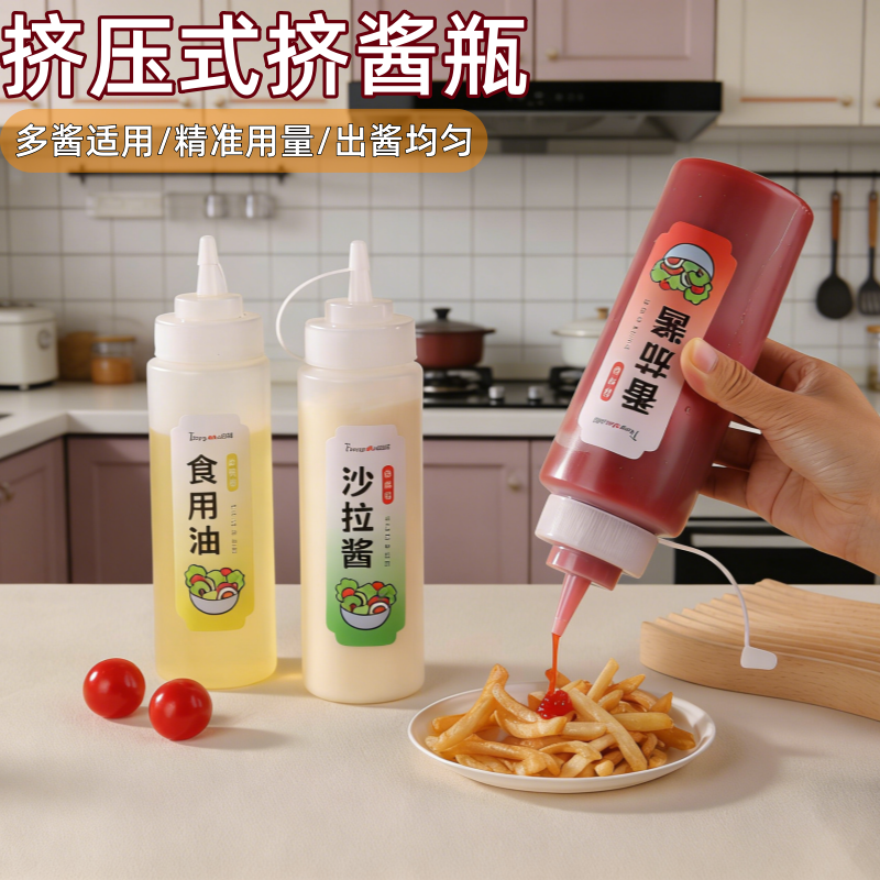 挤酱瓶食品级PP油壶带刻度番茄酱沙拉酱果酱奶油酱瓶挤压尖嘴瓶子