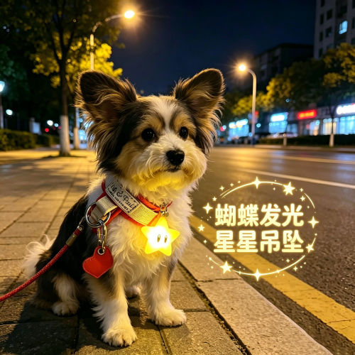 蝴蝶犬专用狗狗夜间发光吊坠项圈夜晚发光灯防走失遛狗牵引绳神器