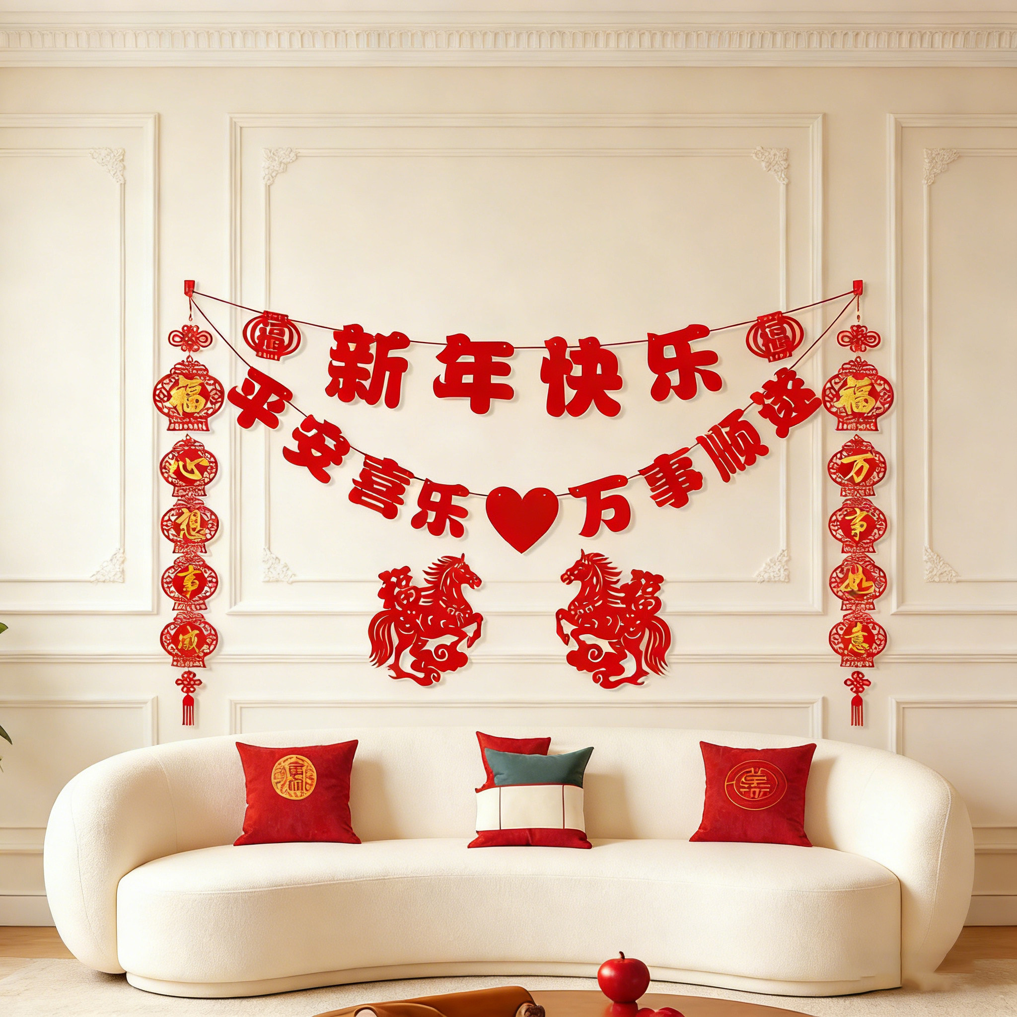 2026新年电视墙背景装饰氛围布置春节福字家里挂件马年沙发过年,家居饰品,现代装饰画,淘宝优惠券,粉丝福利购,淘宝优惠卷