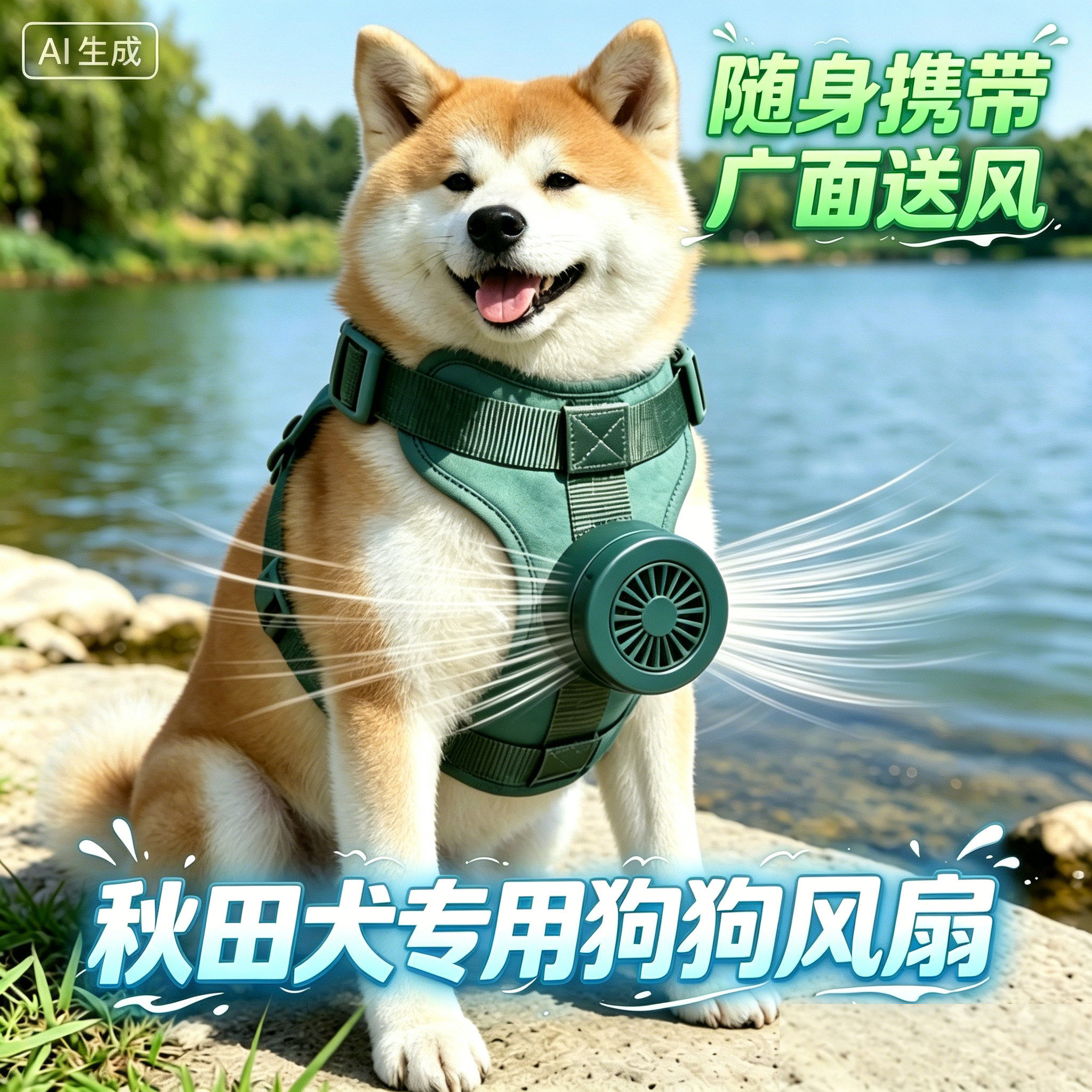 秋田犬专用狗狗风扇宠物电风扇狗用夏天降温神器夏季空调扇冷风机