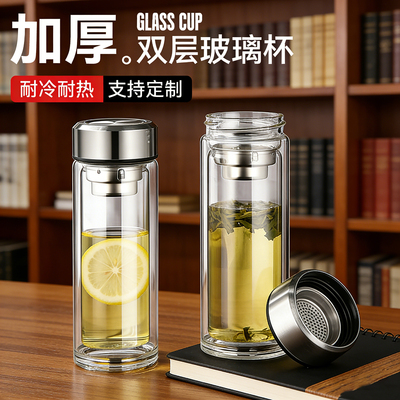 新款钢化玻璃水茶杯防摔耐高温食品级男士泡茶耐热分离防爆高硼硅