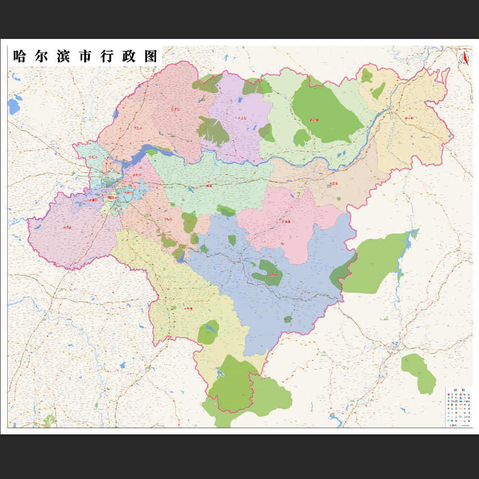 黑龙江省哈尔滨市地图高清电子版矢量图市县交通路线素材设计文件