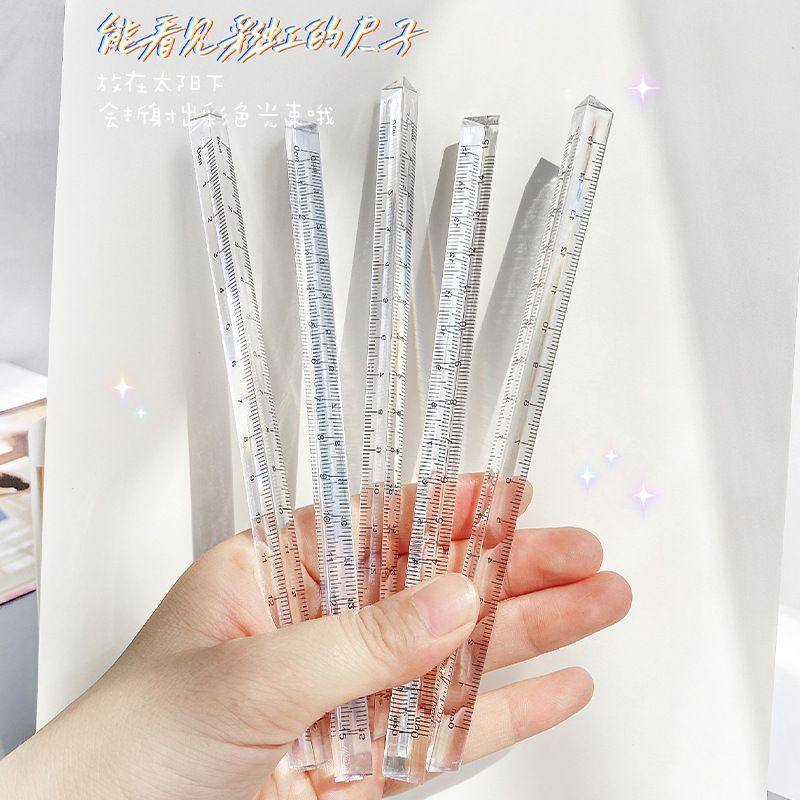 简约ins透明三棱尺20cm学生三角形直尺子考试立体刻度尺文具用