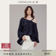 CHENXIAN辰现不规则扭结肩带长袖 衬衣宽松上衣女春夏 斜领露肩衬衫