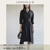 到手399元 小众V领莱赛尔中袖 收腰衬衫 连衣裙不规则中长款 裙子