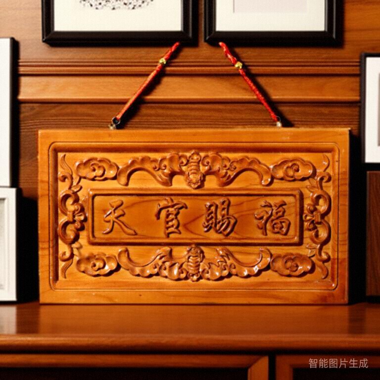 精雕加厚山海镇方形桃木牌匾门牌