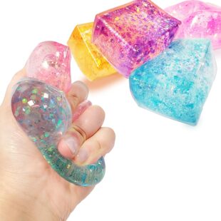 4pc Glitter tofu Squishy Squeeze Ice Cubes for Stress Relief