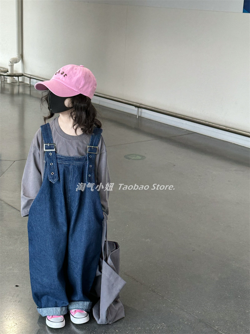 冬小瓜儿童牛仔背带裤韩版春秋男女童洋气裤子宝宝宽松休闲长裤潮