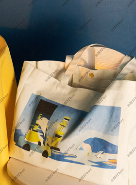 【特价瑕疵品】熊仔bot×eve liu授权清新印花小熊大容量帆布袋