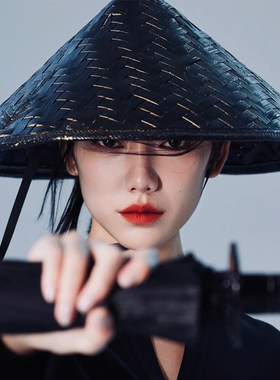 竹编新款黑色斗笠武侠侠客舞台演出男女表演古装古风蓑衣斗笠帽子