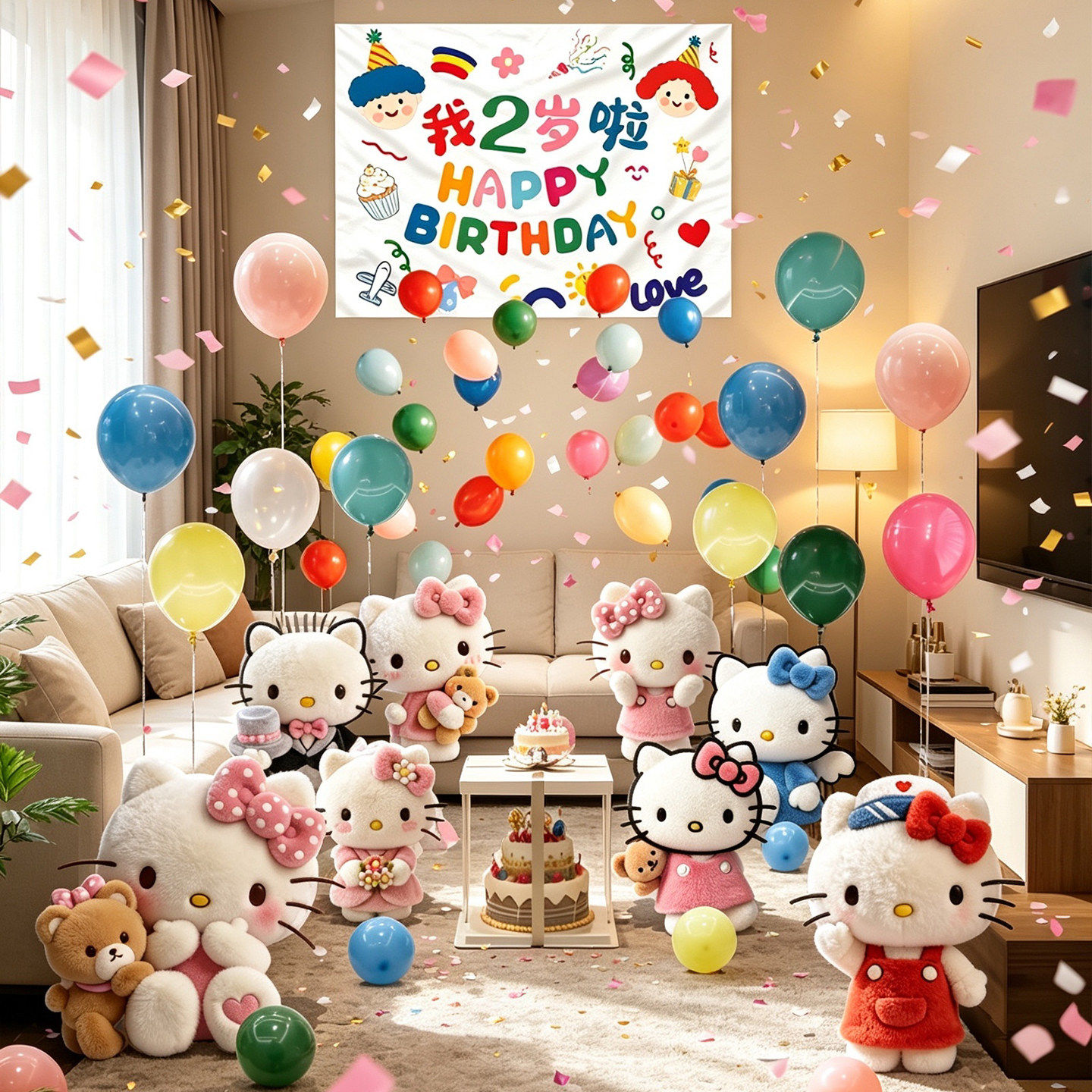 凯蒂猫生日布置气球背景墙