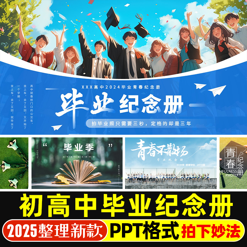 毕业季纪念册PPT模版幼儿园小学初中高中大学毕业典礼成长相册PPT