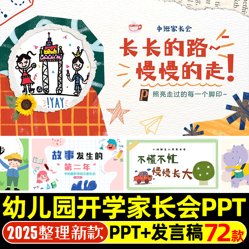 幼儿园大中小班秋季新生开学家长会PPT模版演讲稿发言稿Word