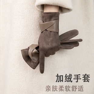手套女生冬秋高智风高端保暖麂皮手套可触屏防风防寒骑车开车手套