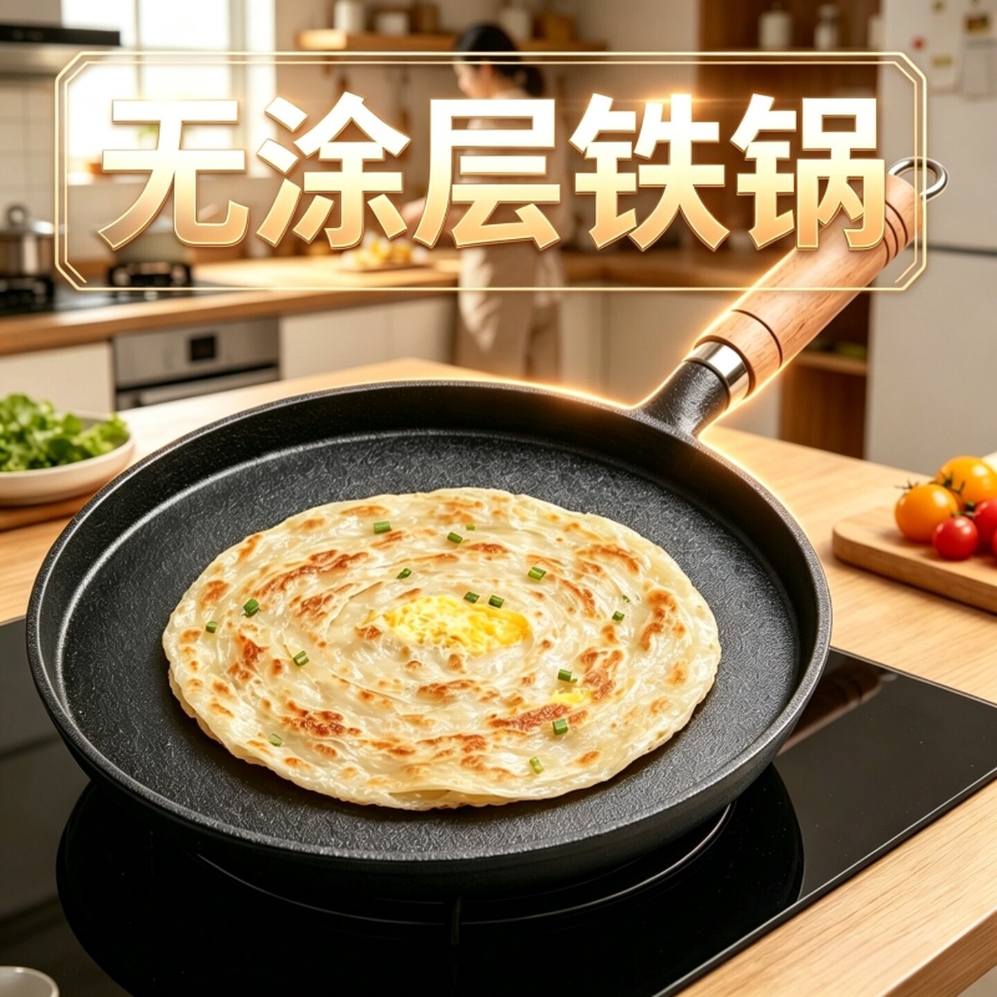 煎包子锅家用加厚铸铁平底锅家用手抓饼烙饼锅无涂层烤肉牛排煎锅