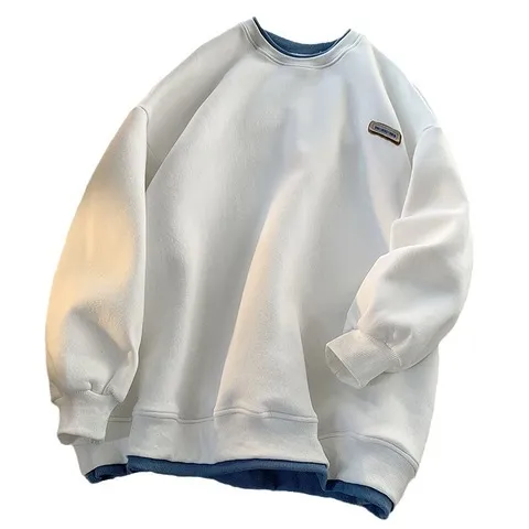 情侣装卫衣over春秋绿色港风上衣男女假两件慵懒新款size外套上衣