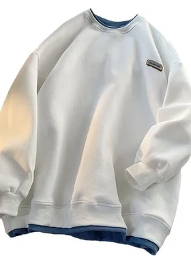 情侣装卫衣over春秋绿色港风上衣男女假两件慵懒新款size外套上衣