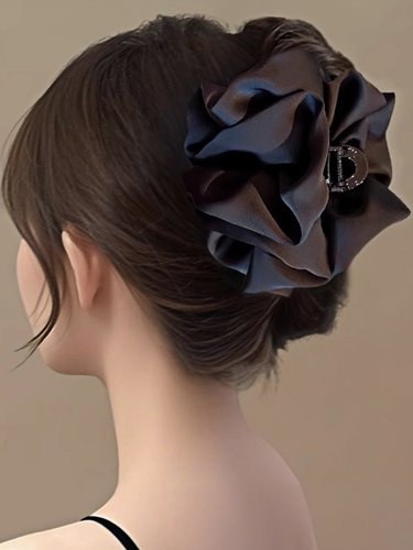 汽车文化产品~黑色缎面蝴蝶结泡泡抓夹女高级后脑勺盘发夹鲨鱼夹