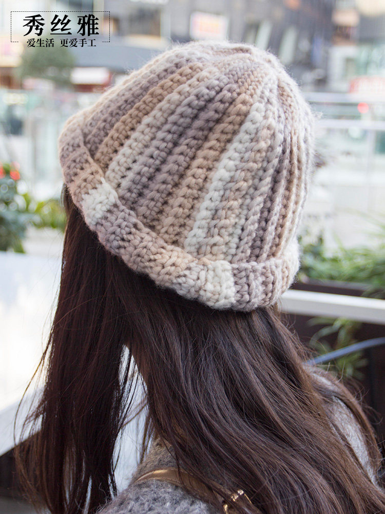 秀丝雅帽子男女秋冬手工钩柳叶帽韩版儿童8股棉线视频diy材料包