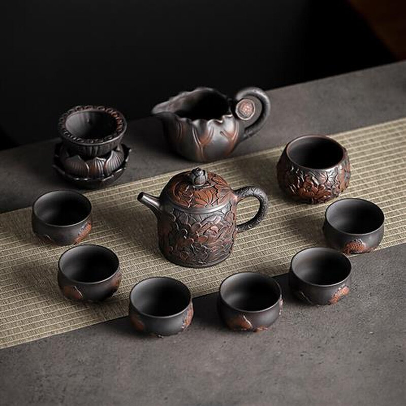 极速紫陶功夫茶具套组家用办公陶瓷泡茶壶茶杯 莲花V素心壶+圆融