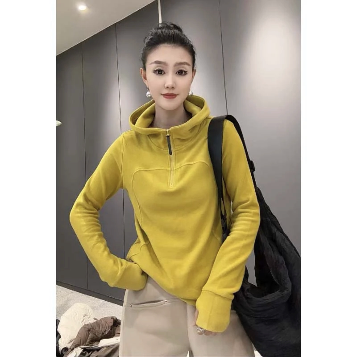 太古半拉链双面德绒连帽卫衣女冬季2024年新款爆款百搭保暖上衣厚