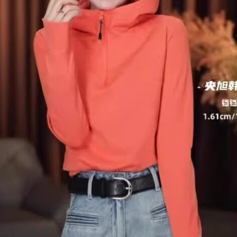 欧货高端连帽半拉链卫衣女2025春季新款高弹棉宽松百搭套头上衣潮