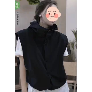 炸街黑色连帽马甲女短款