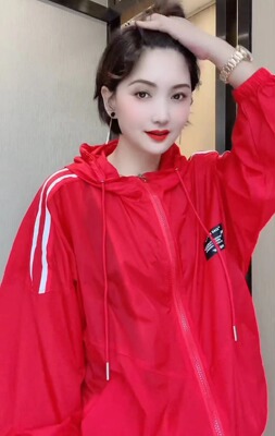 欧洲站大红色长袖防晒衣女