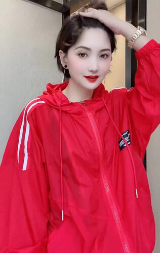 欧洲站大红色长袖防晒衣女