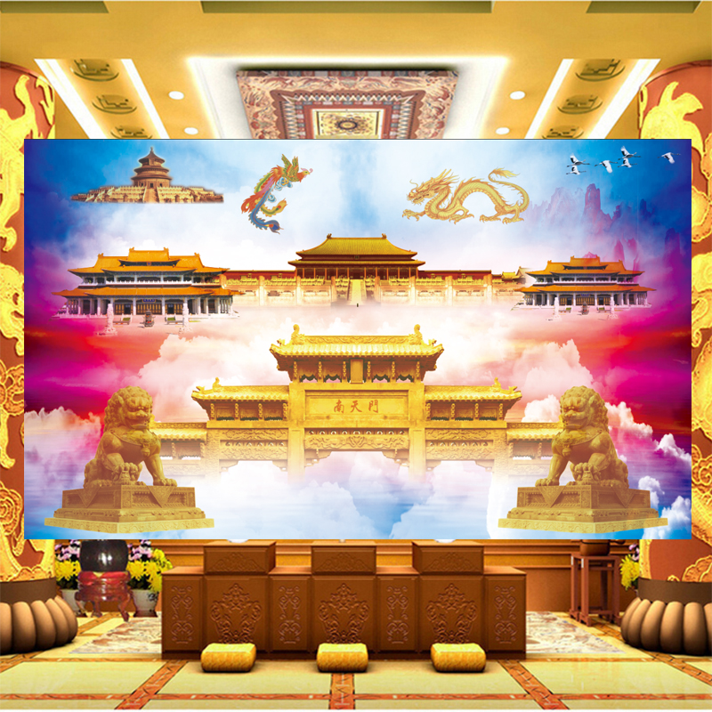 天宫天庭南天门墙纸供佛供桌壁画龙凤背景墙纸神台仙堂佛道仙壁纸