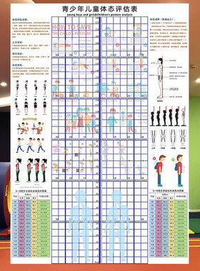 青少年儿童体态评估表身高站姿体测表幼儿形体评估图儿童体态矫正