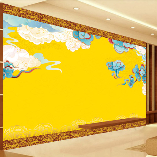 祥云背景墙纸寺庙佛堂神仙座位供桌台背景墙装饰壁画仙道佛墙纸画