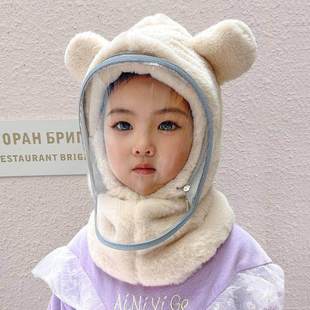 冬天骑行防风面罩骑车电动车防疫挡风面罩男女童保暖帽儿童套头帽