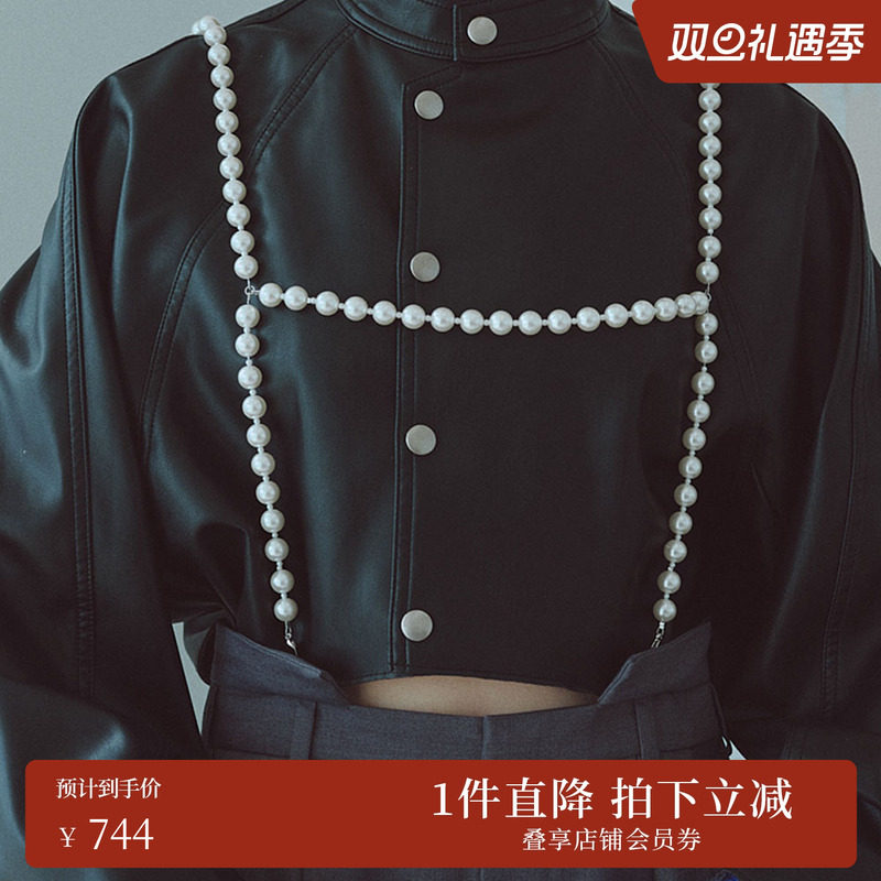 AMERI可脱卸珍珠背带休闲裤