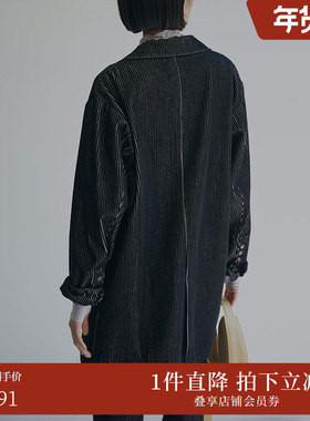 AMERI秋冬时尚休闲气质干练灯芯绒复古翻领宽松外套01220640750