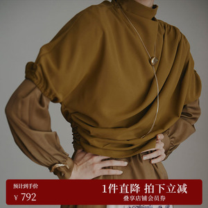 AMERI秋冬时尚女装古典书图案A字线条层叠式连衣裙01220590920