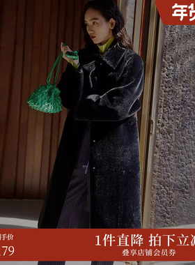 AMERI秋冬时尚纯色纽扣绒毛翻领束腰长外套大衣01120730920