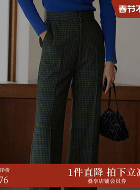 AMERI  UNDRESS系列原创格纹图案高腰卷边时髦直筒裤02120830450