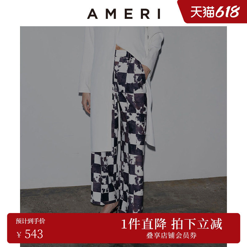 AMERI冬季新款下装 轻熟时髦印花格纹图案直筒裤01320860670