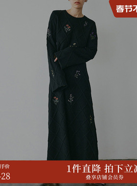 【ins博主同款】AMERI立体花朵菱格编织毛衣连衣裙0224205630120