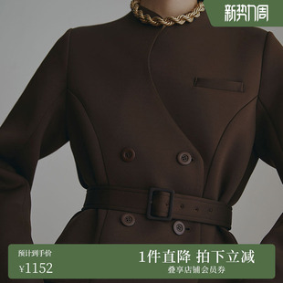 大衣01220760720 直筒带腰带长款 AMERI时尚 休闲干练设计感伞裙式