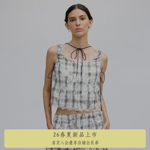 AMERI两穿格纹蕾丝上衣