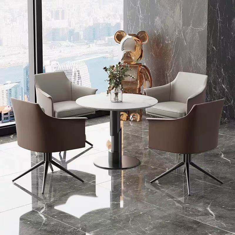 洽谈桌椅组合现代简约接待椅可旋转办公椅家用金属框架皮艺椅子