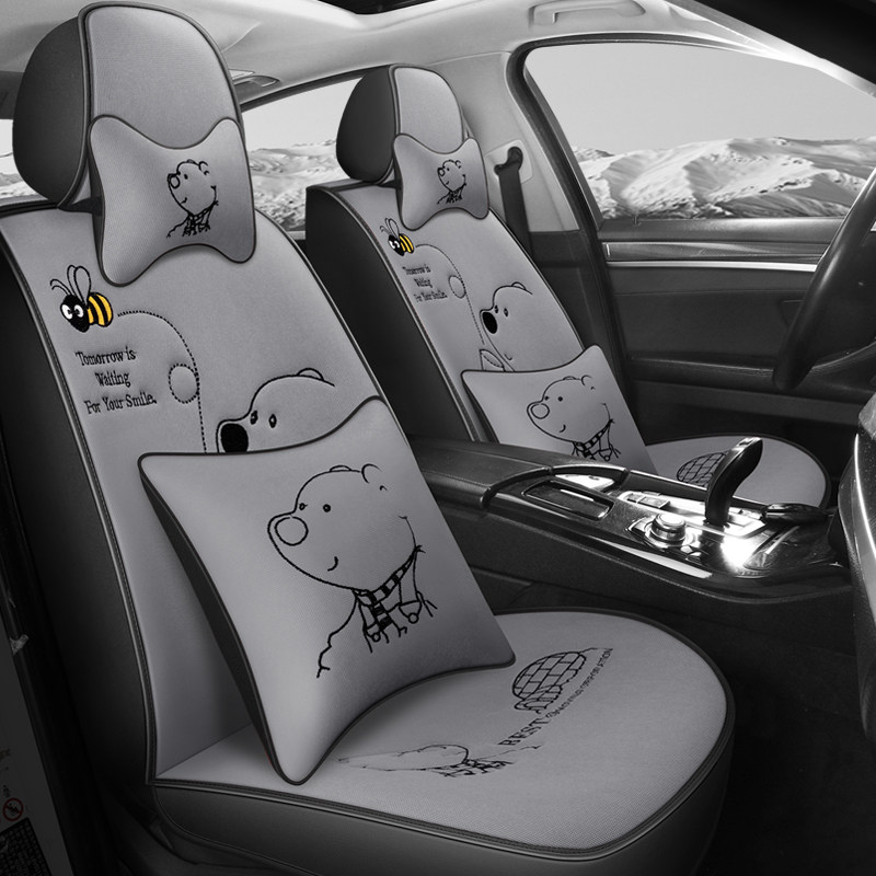 汽车坐垫四季通用全包围座套夏季冰丝专用座垫卡通可爱女神坐椅套