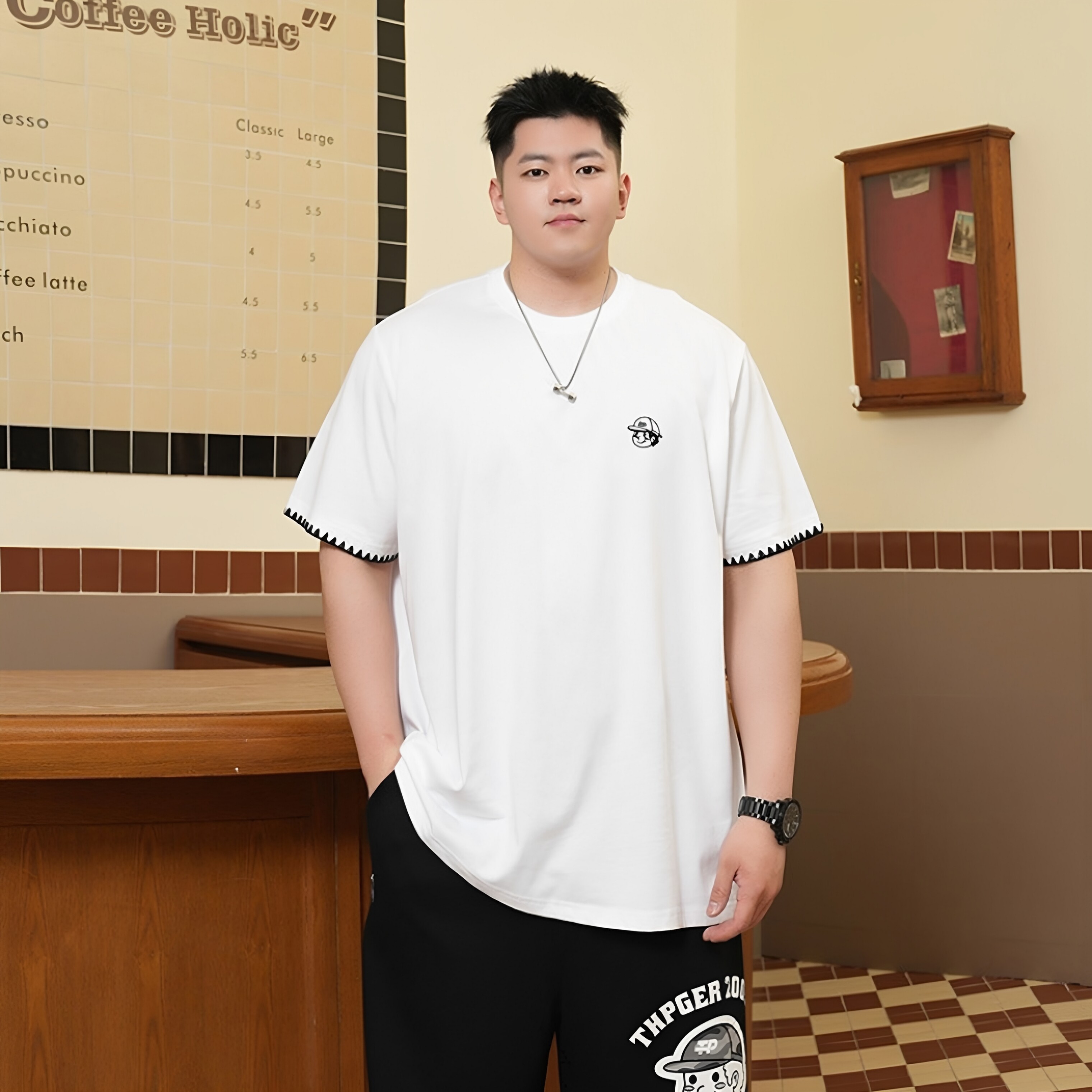 潮牌大码男士夏季宽松刺绣T恤